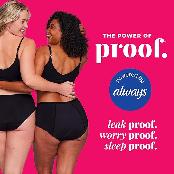 PROOF. BY ALWAYS HIGH RISE BRIEF, OVERNIGHT ABSORBENCY PERIOD UNDERWEAR FOR WOMEN – HOLDS UP TO 9 REGULAR TAMPONS – WASHABLE LEAKPROOF PERIOD PANTIES – XL, BLACK, X-LARGE