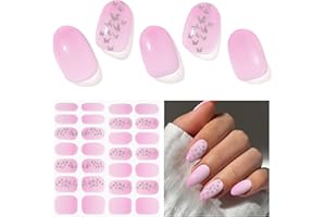 DUKASOU Semi Cured Gel Nail Strips, Gradient Pink | 28 pcs Gel Nail Strips Work with Any UV Lamp, Salon Quality UV Nails Stickers, Easy to Apply for Home Nails DIY