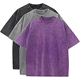 3 Pcs Men's Oversized Cotton Summer T-Shirts - Vintage Baggy Tee Loose Fit Short Sleeve T-Shirts Casual Streetwear