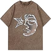 AugYew Men's Graphic Tees Shirt Unisex Cotton Oversized T-Shirt Short Sleeve Vintage Streetwear Casual Tee Top