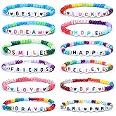 Amiforlily 12 Pcs Beaded Friendship Bracelets Bulk Boho Stackable Bracelets for Women Inspirational Stretch Bracelets Elastic Layering Friendship Bracelets Boho Summer Beach Jewelry
