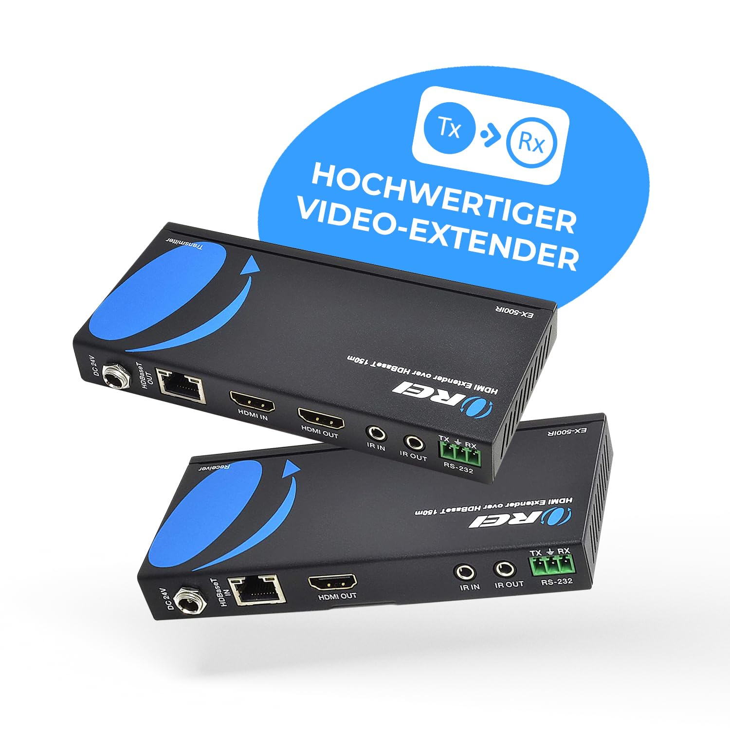 OREI 1080p HDBaseT HDMI Extender over Cat5e/6 Ethernet LAN cable - Up to 500 Feet, Supports HDCP 1.4, Bi-Directional IR, HDMI Loop-out, RS-232, PoC, HDMI Balun (EX-500IR)