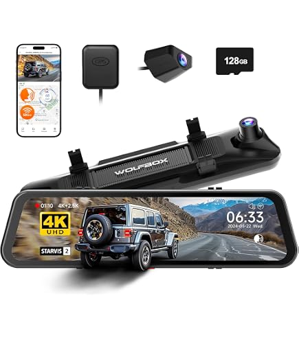 WOLFBOX G900 Tripro Bumper 12 4K Mirror Dash Cam – 3-Channel WiFi, Night Vision (Refurbished Like New)