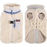 FEimaX Dog Winter Coat Fleece Lined Dog Jacket with High Collar&Zipper, Snowsuit for Small to Medium Dogs, Windproof Puppy Cold Weather Coats with D-Ring Leash, Doggie Vest Pet Snow Vest(Beige)