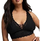 Torrid Women's Plus Size Simply Lace XO Bralette with Crisscross Design, Rich Black, 3
