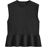 Zontroldy Women's Sleeveless Ruffle Hem Sweater Vest Lightweight Round Neck Knit Pullover Tank Tops(1541-Black-S)