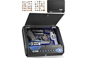 TOPMEDA Gun Safe with DIY Stickers - Biometric Gun Safe for Handgun 3 Ways Quick Access with Fingerprint/Keypad/Key Gun Lock Pistol Safe for Nightstand Bedside Home Car with Security Cable
