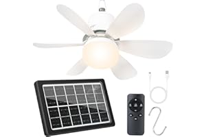 WVMNQO Portable Solar Ceiling Fan with Light & Remote, Dual Type-C/Solar Charging, 3CCT, 5 Brightness, 3 Speeds, 2/4/8H Timer