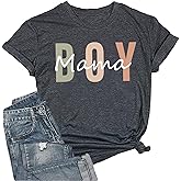 Funny Boy Mama Shirt for Women - Mom Letter Print Tshirt Boy Mom Short Sleeve Shirt Mothers Day Tee Top