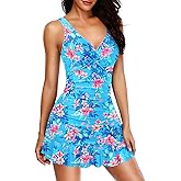 Yonique One Piece Swim Dress for Women Tummy Control Swimsuit Skirted Bathing Suit Modest Swimwear