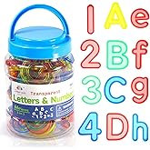 Joswisch Transparent Letters and Numbers Set, 66 Pcs Transparant Toys for Light Table, Plastic Numbers for Counting and Spell