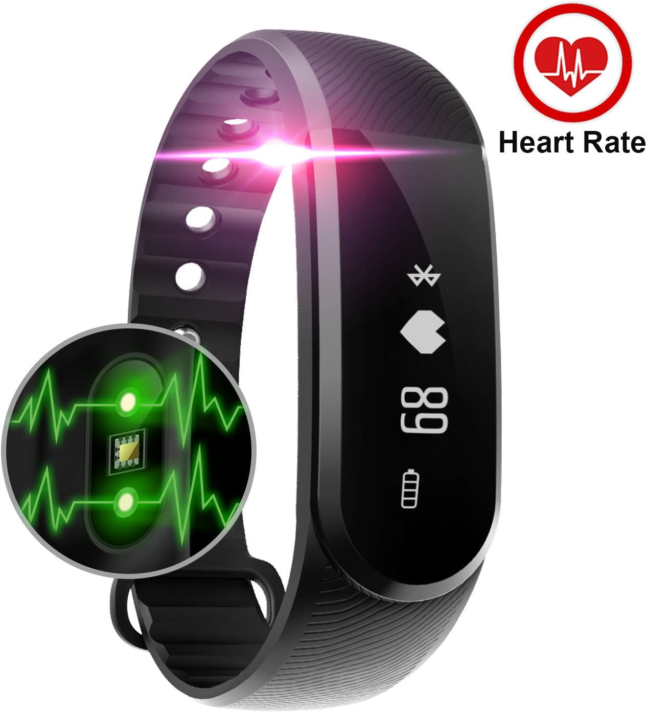 Baymery Exercise Workout Tracker, Activity Tracker Watch Heart Rate Monitor Bracelet Wristband Step Health Sleep Bluetooth Waterproof With Addition Free Latch Strap Band