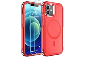SUPFINE Magnetic for iPhone 12 Case/iPhone 12 Pro Case, [Compatible with MagSafe][10 FT Military Grade Drop Protection] 2X[Tempered Glass Screen Protector] Phone Cover for iPhone 12/12 Pro,Red