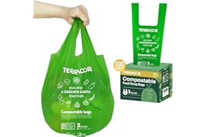 TERRACOR Compost Bags, Handle Tie Food Scrap Bags 3 Gallon,100 Count,Certified by BPI and ASTM D6400, Kitchen Compost Bin Compatible