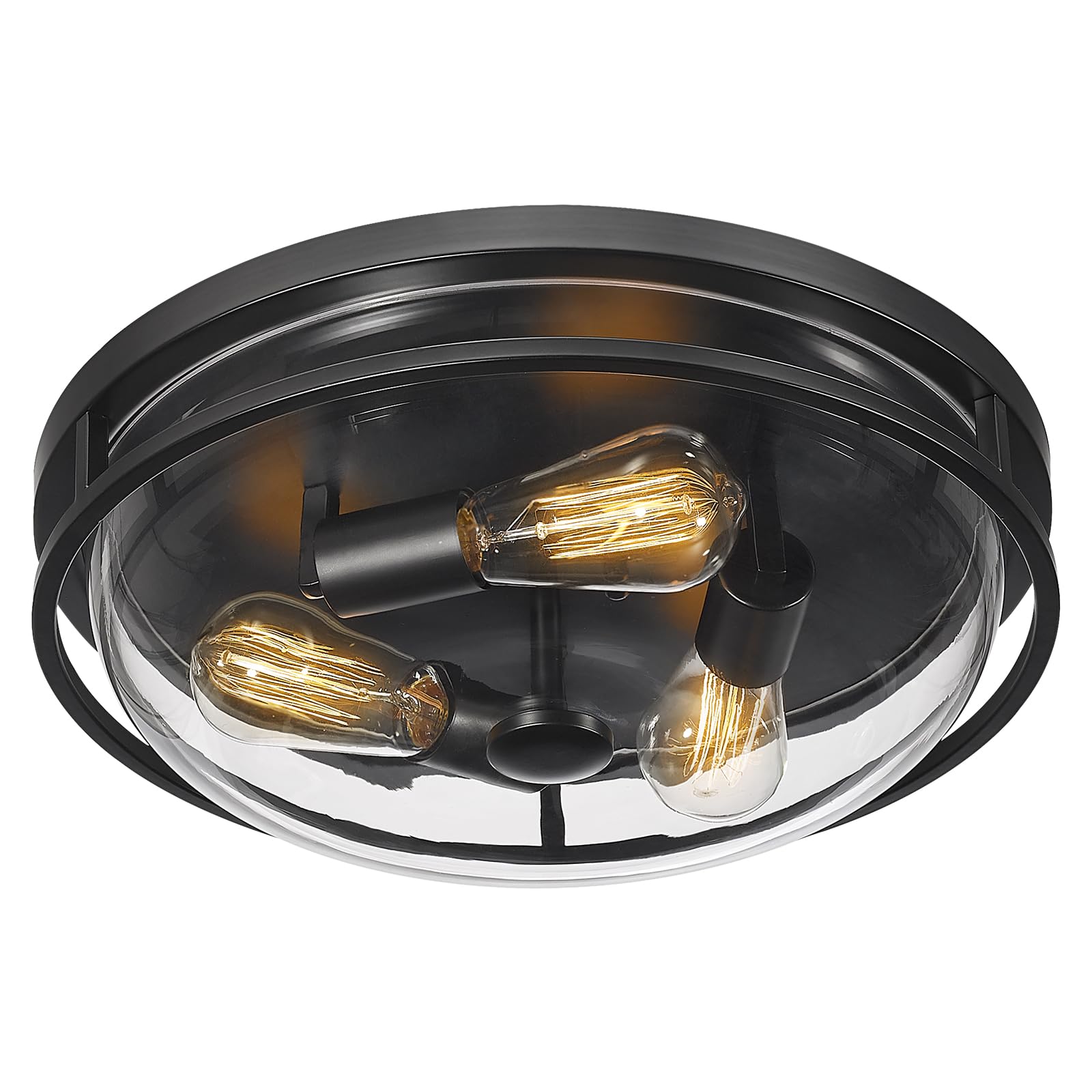 Photo 1 of Luminzone 16 Inch Flush Mount Ceiling Light with Clear Glass Shade, 3-Light Indoor Outdoor Farmhouse Lighting Flush Mount Lights for Kitchen Bedroom Porch Living Dining Room(Large)