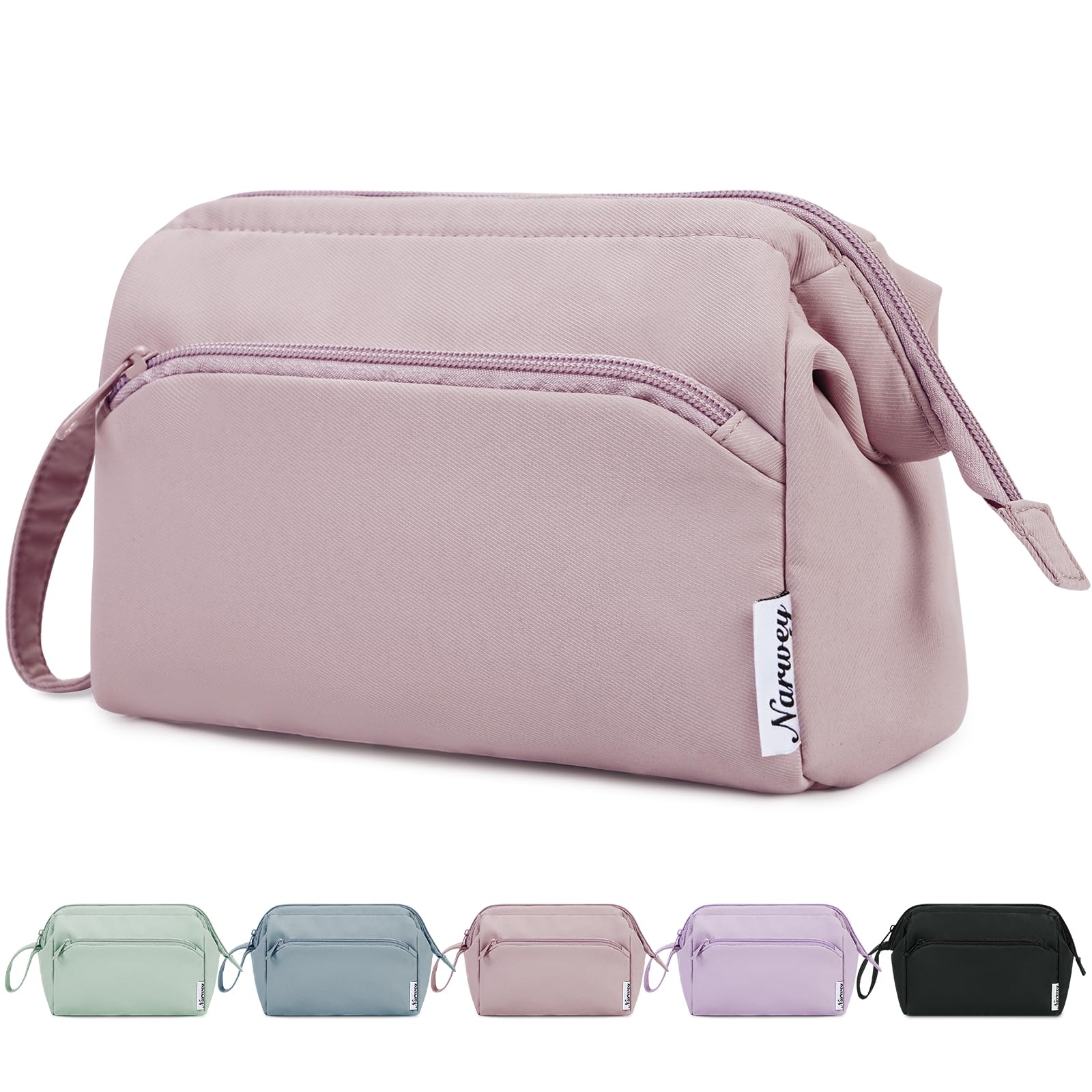 Narwey Large Makeup Bag Wide-Open Zipper Pouch Travel Wash Bag Toiletry Bag Cosmetic Organizer for Women (Pink)