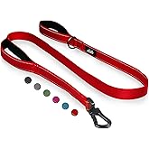 TwoEar 4FT 1IN Strong Red Dog Leash with 2 Padded Handles, Traffic Handle Extra Control, Comfortable Soft Dual Handle, Auto Lock Hook, Reflective Walking Lead for Small Medium and Large Dogs