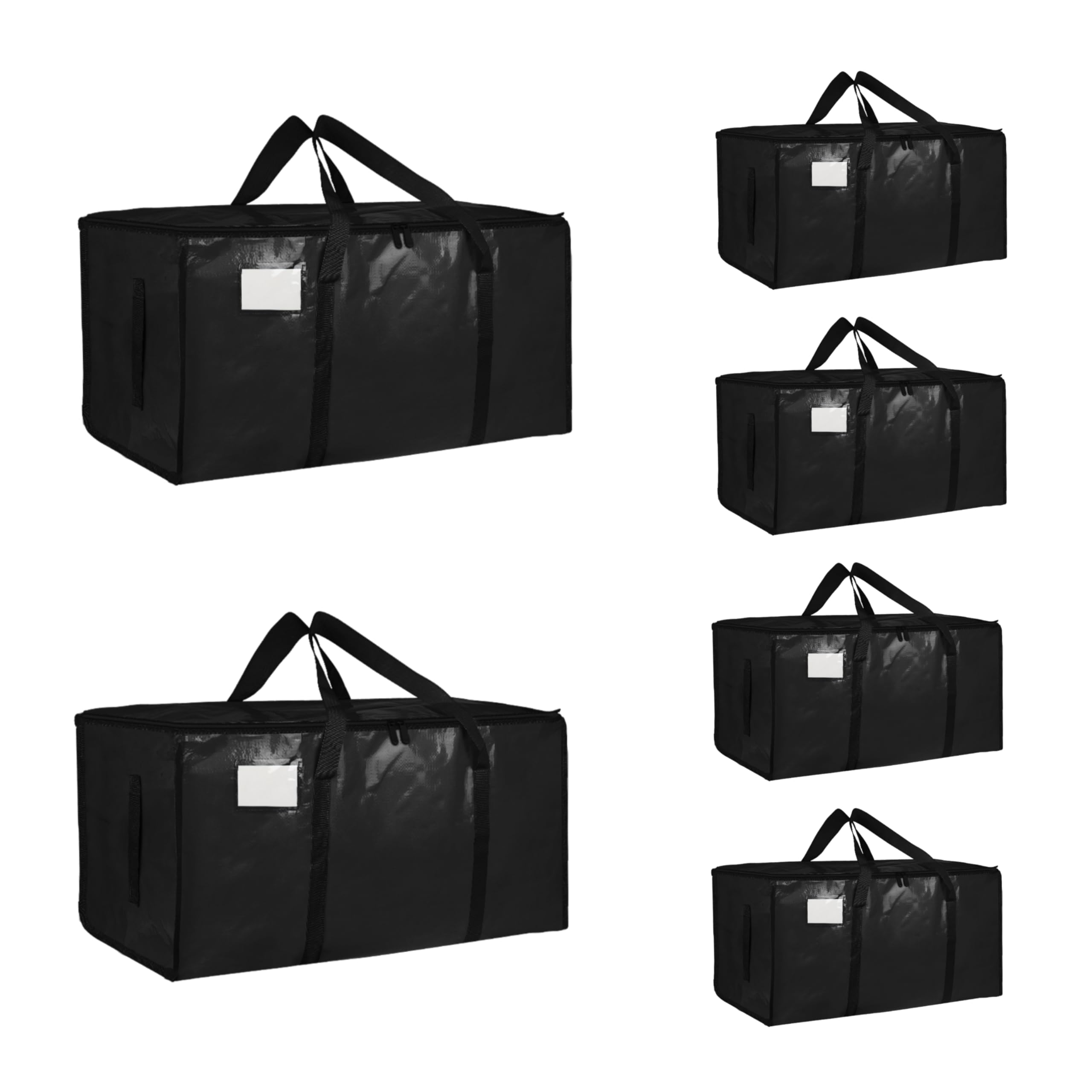 6 Pack-Extra Large Heavy Duty Moving Bags - Waterproof Storage Totes with Handles & Zippers, Foldable for College Dorm, Storage (Black) Image