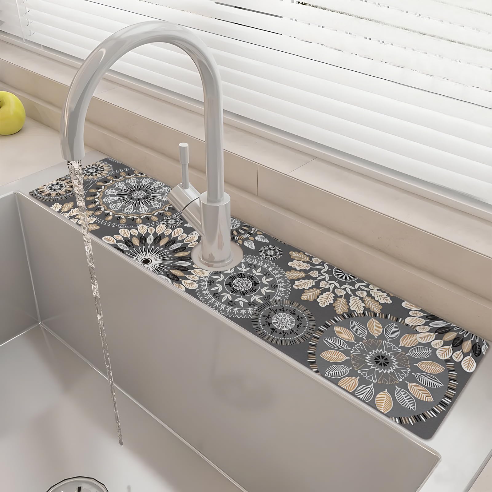 Photo 1 of 24" X 5.5" Kitchen Sink Splash Guard Faucet Mat Mandala Super Absorbent Fast Drying Faucet Guard & Draining Mat Sink Splash Guard Behind Faucet for Kitchen, Bathroom
