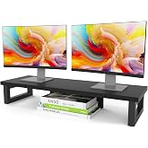 WESTREE Dual Monitor Stand Riser, Wood and Steel Monitor Stand Riser, Computer Monitor Stand for 2 Monitors, Multi-Purpose Desktop Storage Stand for Computer,Laptop,Printer,TV