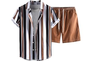 COZYEASE Men's 2 Piece Hawaiian Outfits Short Sleeve Button Down Shirt and Shorts Set Beach Tracksuits
