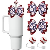 4PCS Bow Straw Toppers for 40&30oz Stanley Cup, Stanley Cup Accessories Reusable Baseball Straw Toppers for Tumbler Cups