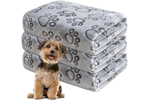 GORGELLY 1 Pack 3 Dog Blankets for Small Dogs, Soft Fleece Dog Blanket Fluffy Pet Blanket Warm Sleep Mat Grey Cute Paw Print Puppy Cat Blanket, Flannel Throw for Washable Dog Bed, Blanket for Dogs, 23"X16"