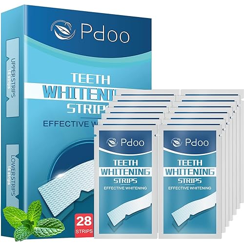 Teeth Whitening Strip 14 Treatments - Whitening Strips for Sensitive People, Fast Remove Smoking, Coffee, Wine Stains, Teeth Brightening Kit Pack of 28 Non-Slip Strips