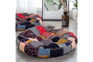 HIGOGOGO Boho Floor Pillow, Bohemian Patchwork Style Meditation Pillow Round Seat Cushion Yoga Cushion India Seating Pad for Living Room Bedroom Balcony Garden Party Decoration, 22 Inch, Plaid