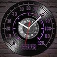 Timethink 12'' Garage Wall Clock with Speedometer Dial 7 Kinds of LED Color, Car Theme Wall Clock Vintage Silent Vinyl Record Clocks Games Room Garage Man Cave Gifts for Dad and Husband Car Guys