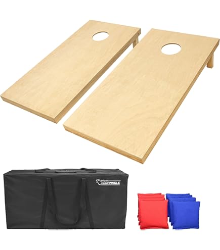 Edostory Regulation Cornhole Set - 4ft X 2ft Solid Wood Boards, Portable With Carrying Case, Includes 8 Toss Bags