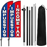 HunnmingRe 2 Sets Income Tax Service Feather Flag 7 ft Flagpoles Pole and Ground Stake Tax Services Swooper Advertising Flag Feather Banner for Accountant Offices Accounting Businesses (Bilingual)