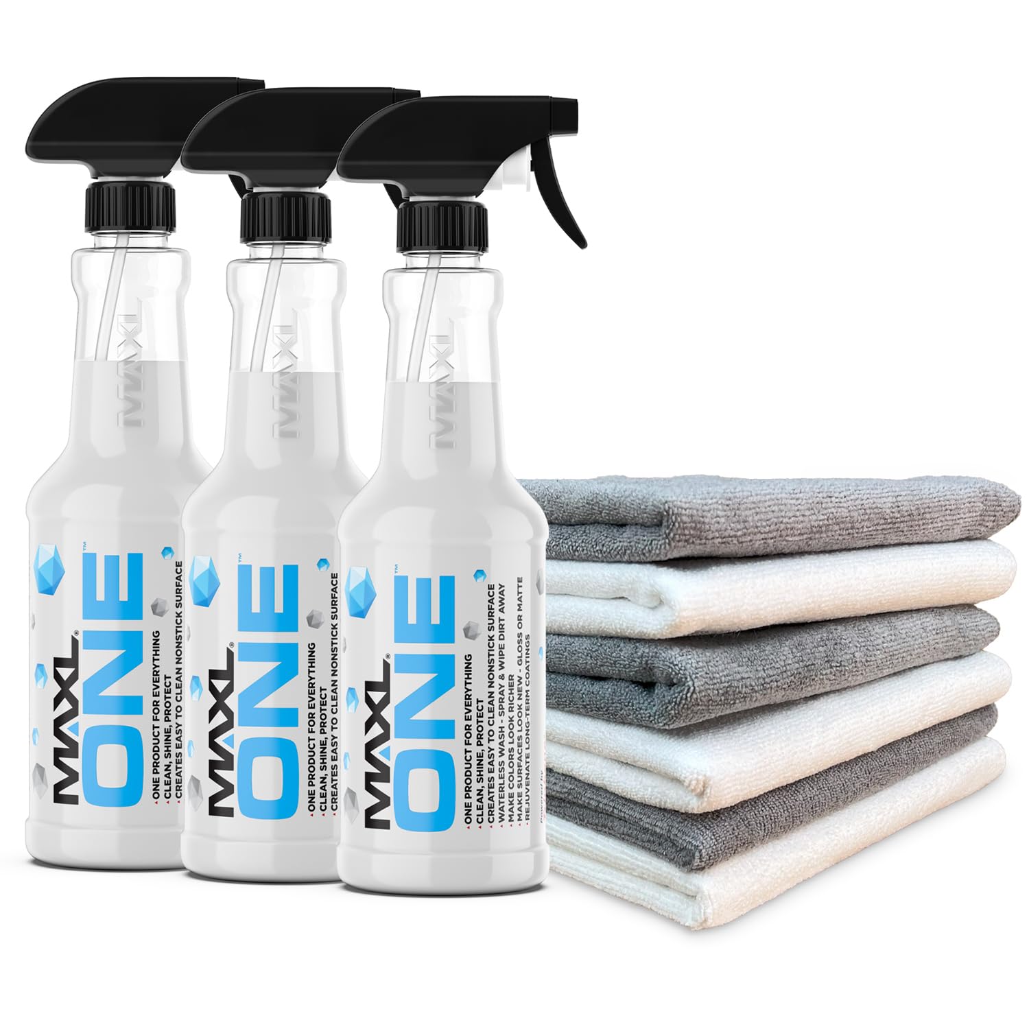 Photo 1 of MAXLONE ™ Car Spray with Triphene® Technology, Quick Spray & Wipe All Purpose Waterless Detailer Clean, Shine, Protect Paint, Glass, Wheels, Trim Without Pre-Washing (3, 20oz w 6 Micro Fiber Cloth)