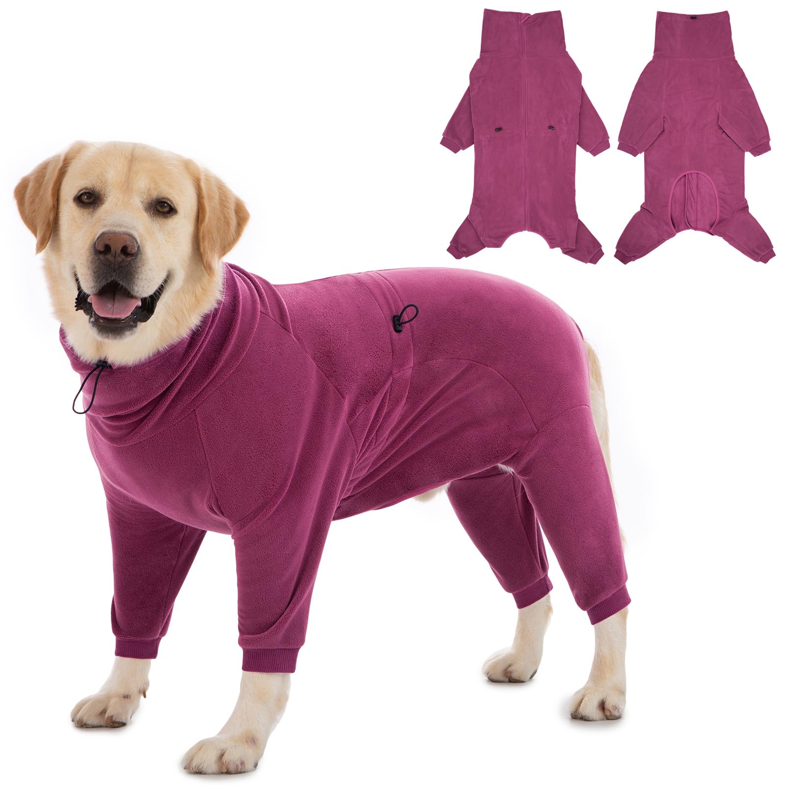 Axcimond Dog Fleece Coat with Legs - Winter Warm Jacket, Full Body Pajamas, Zipper Jumper, Sweater for Small Medium Large Dogs - Adjustable Onesie Clothes