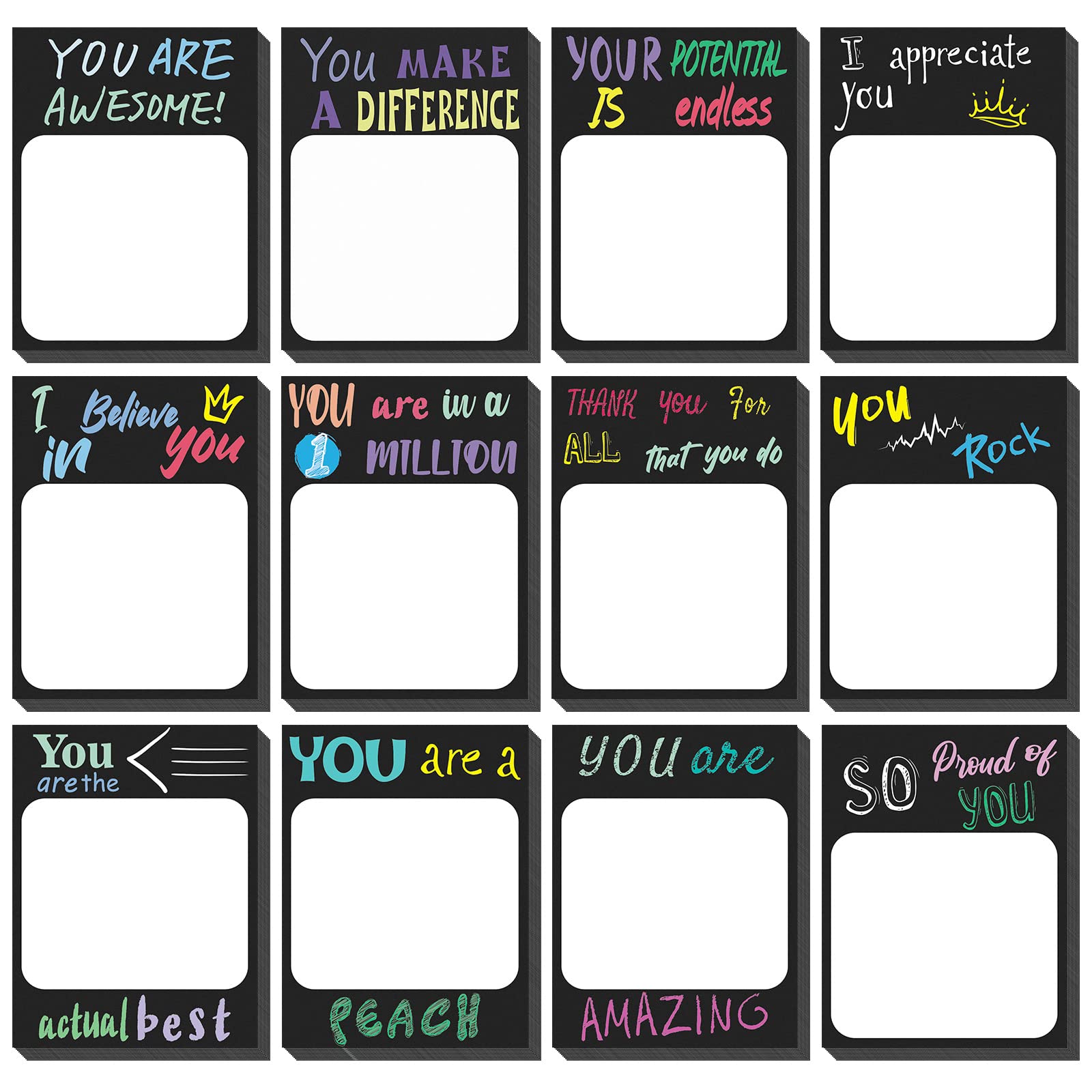 Photo 1 of Spakon 12 Pcs Modern Appreciation Sticky Notes 3 x 4 Inch Funny Inspirational Sticky Note Motivational Memo Pads Cute Positive Notepads Office Supplies, 30 Sheets Each (Classic Style)