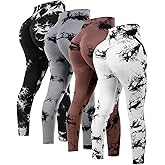 Mumucove 4 Pcs Womens Workout Leggings Tie Dye High Waisted Yoga Pants Seamless Scrunch Butt Lifting Compression Tights