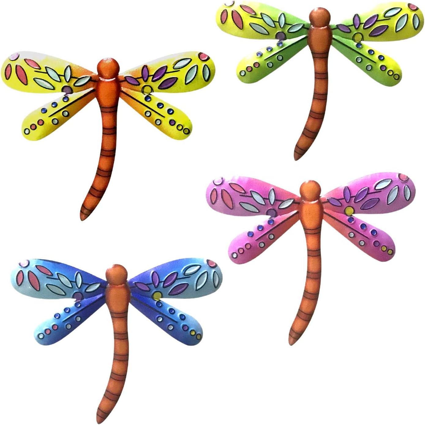 GEZICHTA 4pcs Metal Dragonfly Wall Decor,Dragonfly Hanging Ornament Art Decor,Dragonfly Wall Art Decorations Hanging for Kitchen, Outdoor, Fence