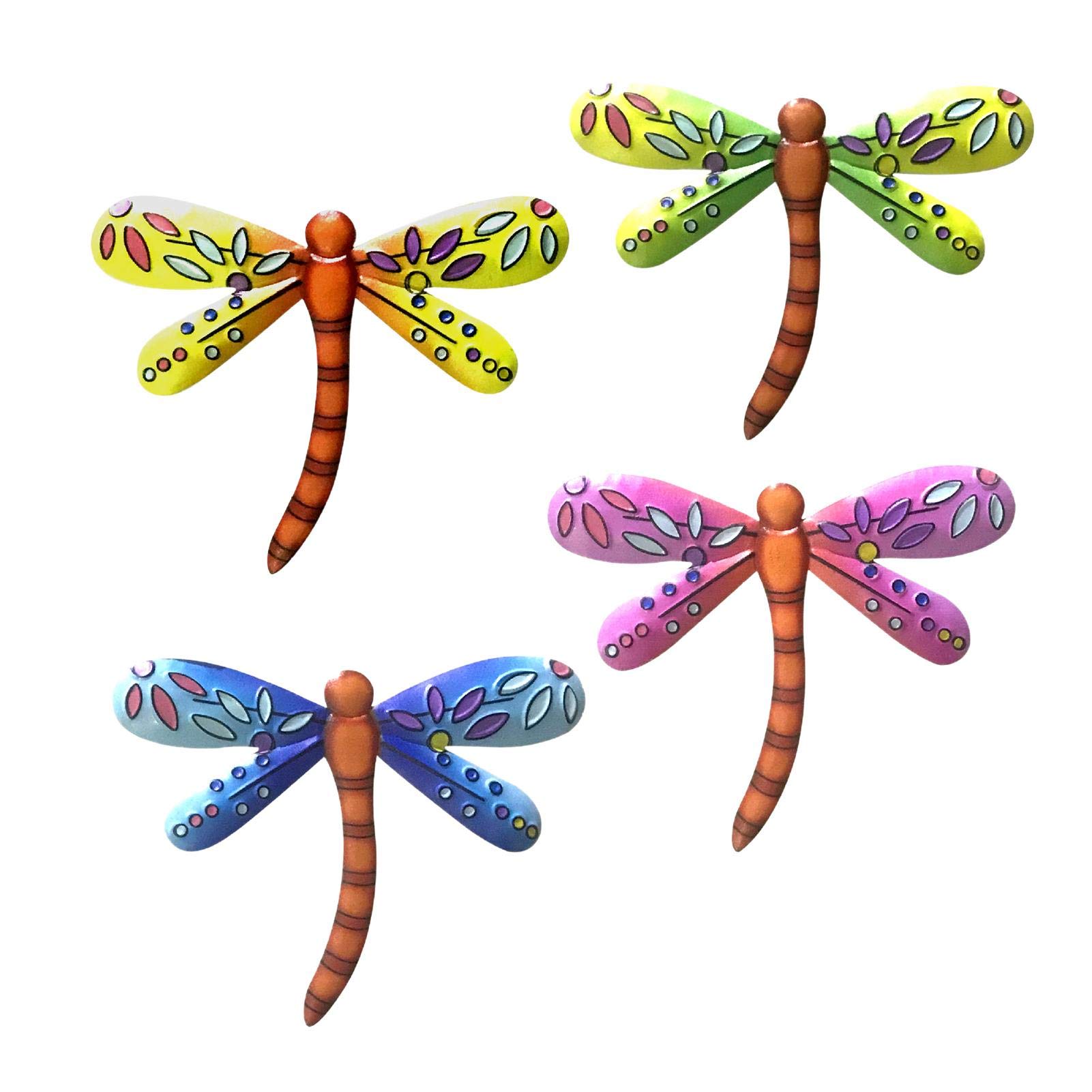 MOVKZACV 4pcs Metal Dragonfly Garden Wall Decor Outdoor Fence Art Outside Hanging Decorations for Living Room Bedroom, Dragonfly Hanging Ornament Art Decor