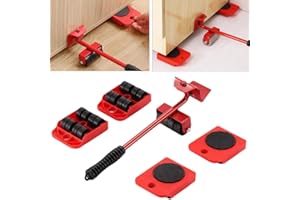 KOUJUT Furniture Lift Mover Tool Set, Furniture Lifter Tool with Adjustable Height Lifting Tool Lever & 4 Wheels, Furniture Lift Mover Tool, Furniture Mover Dolly Lifter Moving Sliders (Red, 1 Set)