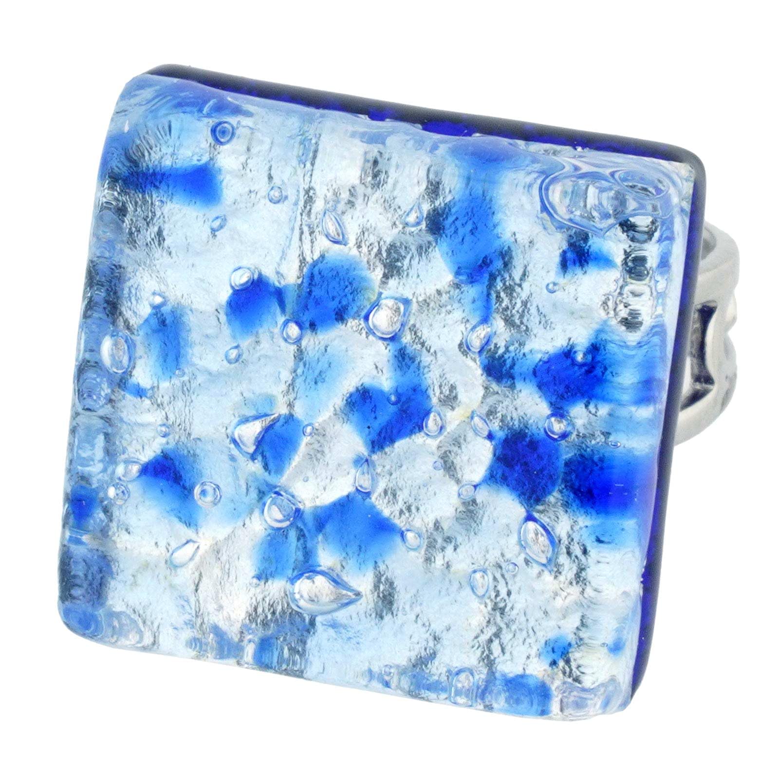 Glass Of Venice Murano Glass Venetian Reflections Square Adjustable Ring - Periwinkle