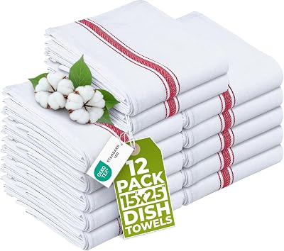 Utopia Towels Red 100% Cotton Dish Towels 12 Pack 38x64cm Absorbent Bar Cloth
