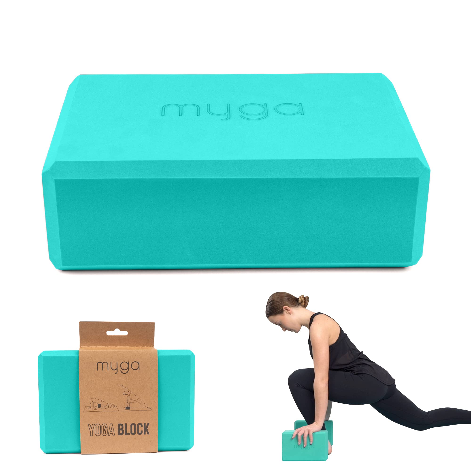 MYGA Yoga Block - Lightweight EVA Foam Yoga Brick - High Density Non-Slip Block for Pilates, Balance and Flexibility - Turquoise