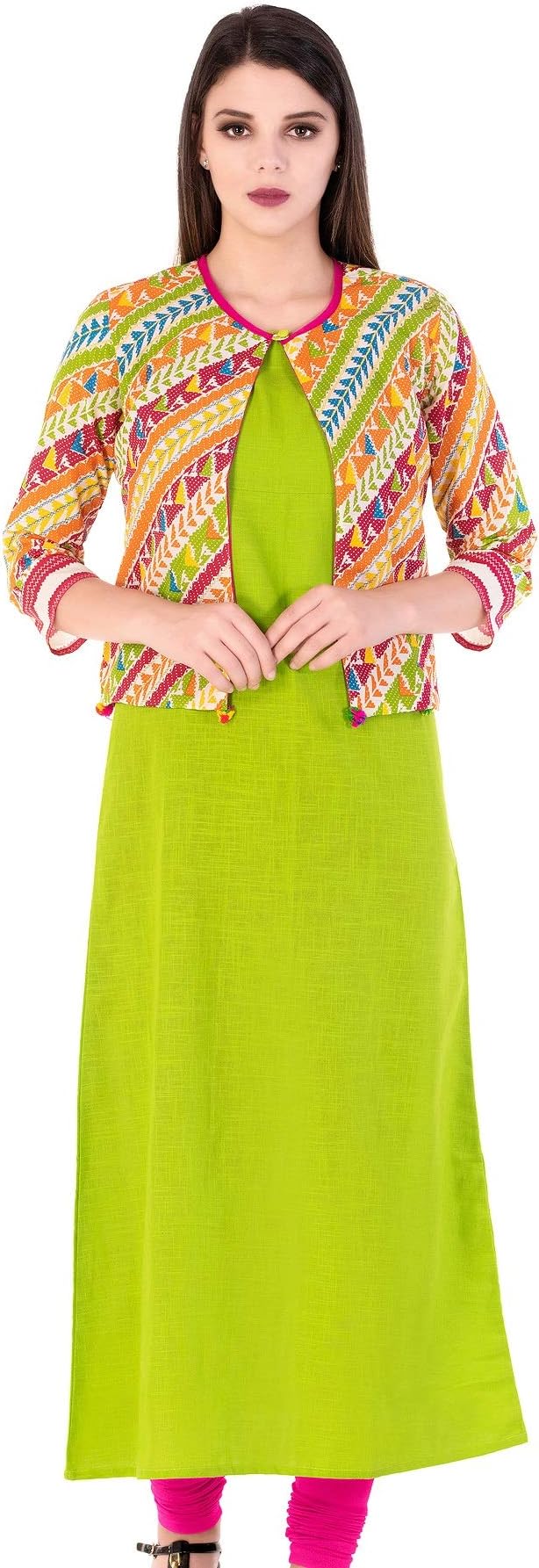 AANIA Beautiful Printed Exclusive Cotton Women's Kurta with Jacket Length 47 Inches