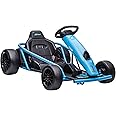 Aosom 24V 8.1 MPH Electric Go Kart, Drifting Car Battery Powered Ride on Toy Outdoor with Slow Start, Music, Horn Honking and Safety Belt, for 8-12 Years Old, Blue