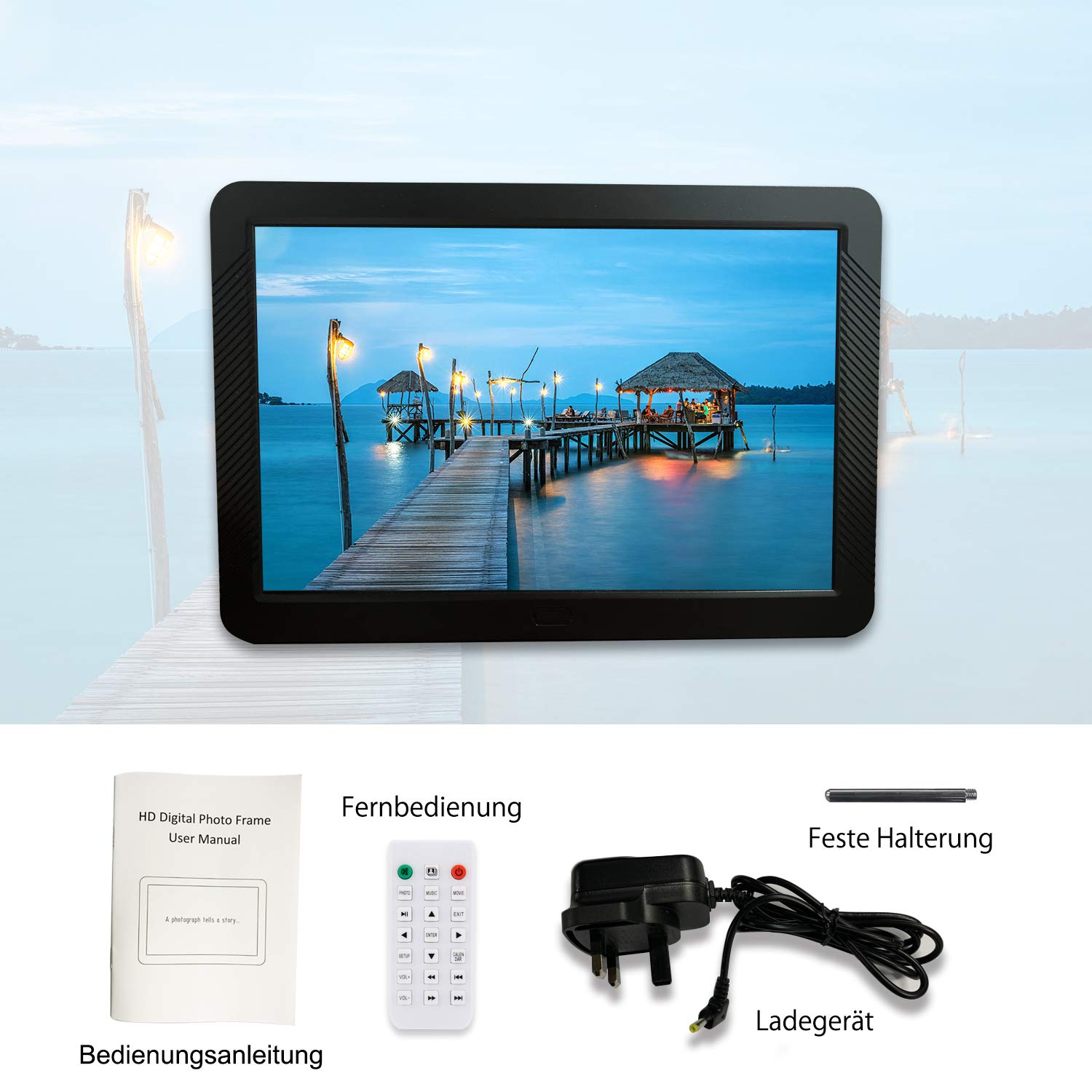 Digitaler Bilderrahmen 8 Zoll 1920 * 1080 Elektronischer Bilderrahmen Cofunkool HD IPS Display mit Foto Video Music Kalender Alarm Auto on/Off Timer unterstützt USB SD-Karte IR-Fernbedienung(Schwarz)