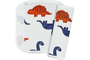 REFLYAWAY 2Pcs Baby Car Seat Neck Cover for Kids, Children Seat Belt Cushion Cute Cartoon Pattern, Comfortable Soft Car Seat Belt Pads Cover Neck Support Travelling (Navy Dinosaur)