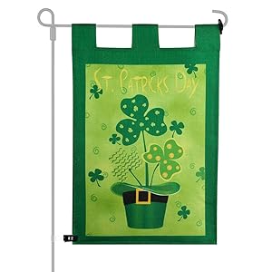 KUUQA Happy St. Patrick's Day Garden Flag Decorative Clovers Irish Green Shamrocks 12 x 18 Inches for Garden and Home Decorations