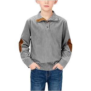 Boys Corduroy Polo Shirts Long Sleeve T-Shirts Color Block Button Blouses Tops
