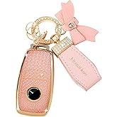 Simocky Key Fob Cover with Diamond Keychain for Mercedes Benz Car Key Shell Compatible with Benz 2017-2021 E-Class 2018-2021 S-Class 2019-2021 A-Class C-Class G-Class (4 Buttons--Pink Bowknot)