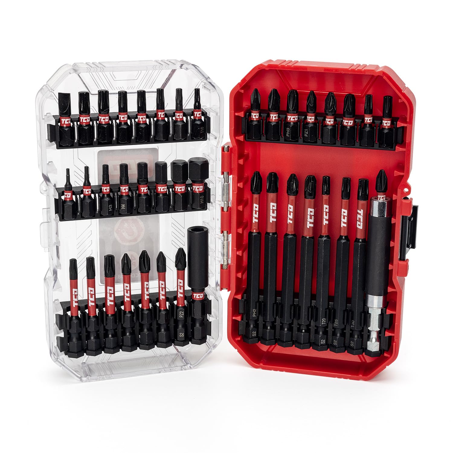 TCD Shock Resistant Magnetic Tip Impact Bit Set - 41 Piece, S2 Shock Resistant Steel, 25mm, 50mm, 90mm Bits, Magnetic Bit Holder, Robust Plastic Case